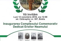 Inaugurarea Complexului Comemorativ dedicat Eroilor Neamului, Brăila, 12 noiembrie 2018