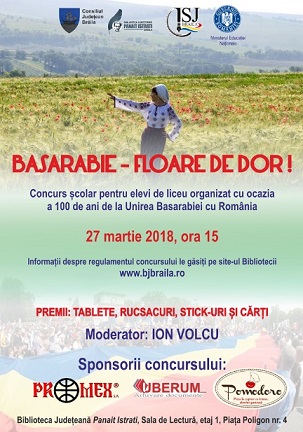 Concursul școlar BASARABIE- FLOARE DE DOR! – 100 DE ANI DE LA UNIREA BASARABIEI CU ROMÂNIA