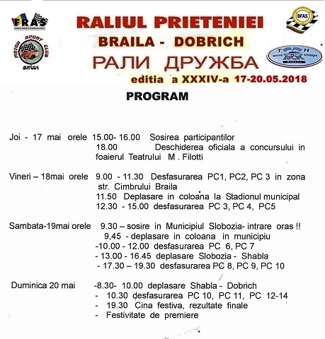 program raliu Brăila - Dobrich.2018