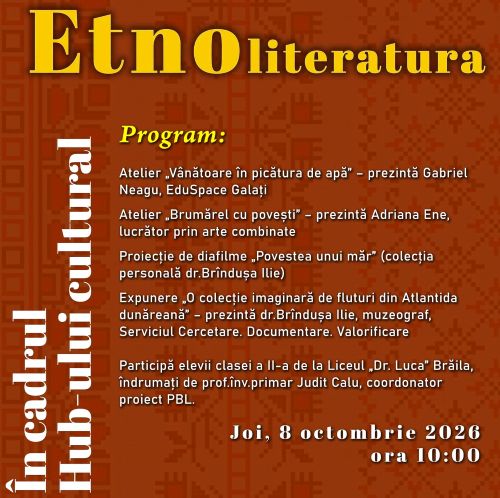 Hub-ul cultural „Etnoliteratura” revine la Brăila: Ateliere interactive și proiecții de diafilme pentru elevi la Casa Alexiu