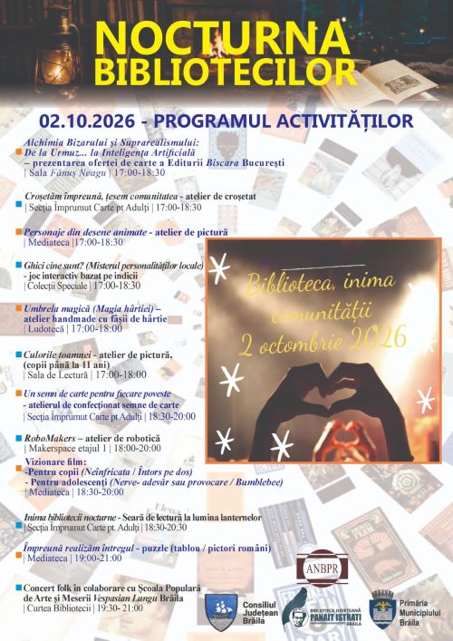 Brăila se transformă complet pe 2 octombrie: Evenimentul spectaculos care deschide porțile Bibliotecii Județene pentru o noapte plină de magie, robotică și muzică folk!